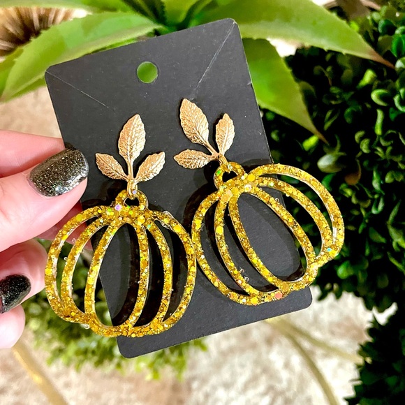 Acrylic Pumpkin and Leaf Earrings - Picture 2 of 9